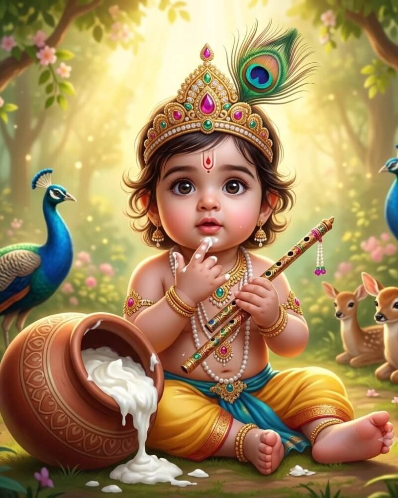 Adorable Bal Gopal Baby Krishna with Makhan Handi