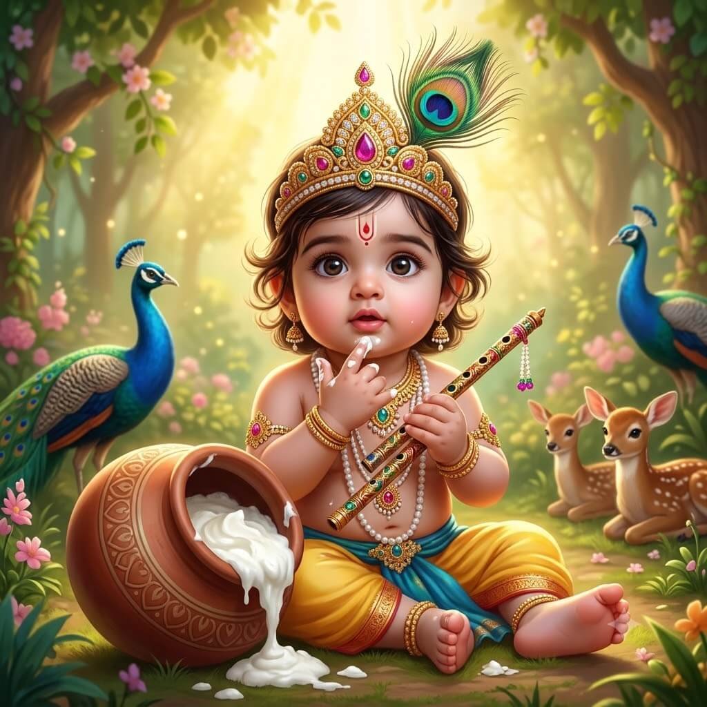 Adorable Bal Gopal Baby Krishna with Makhan Handi