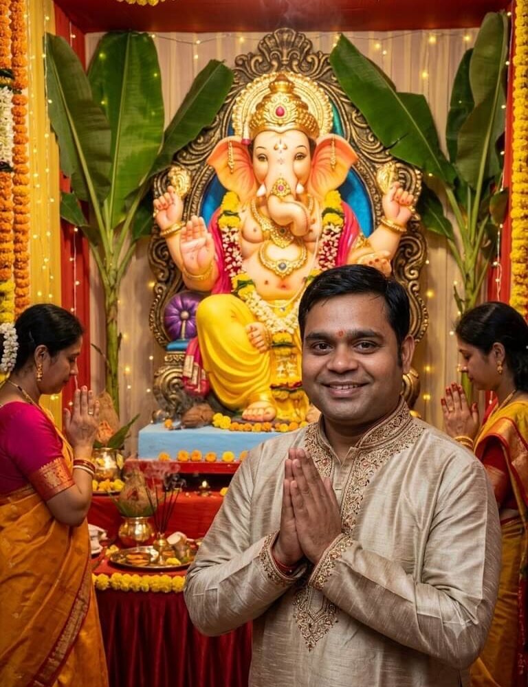Vibrant Ganesha Festival Pandal Scene