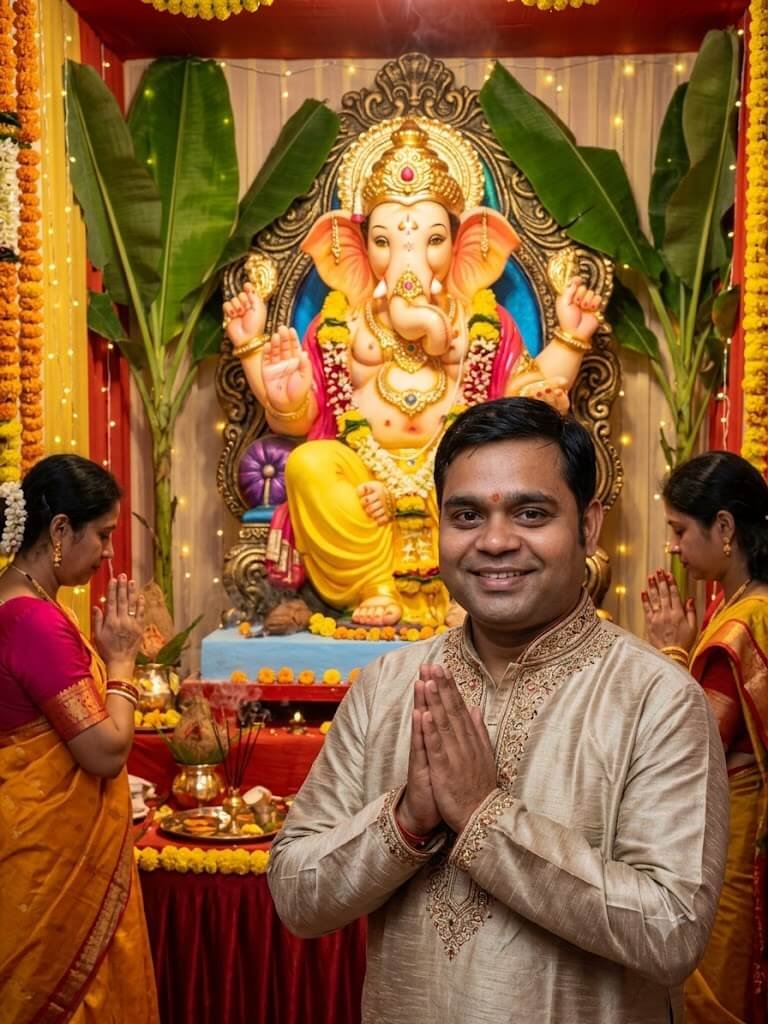 Vibrant Ganesha Festival Pandal Scene