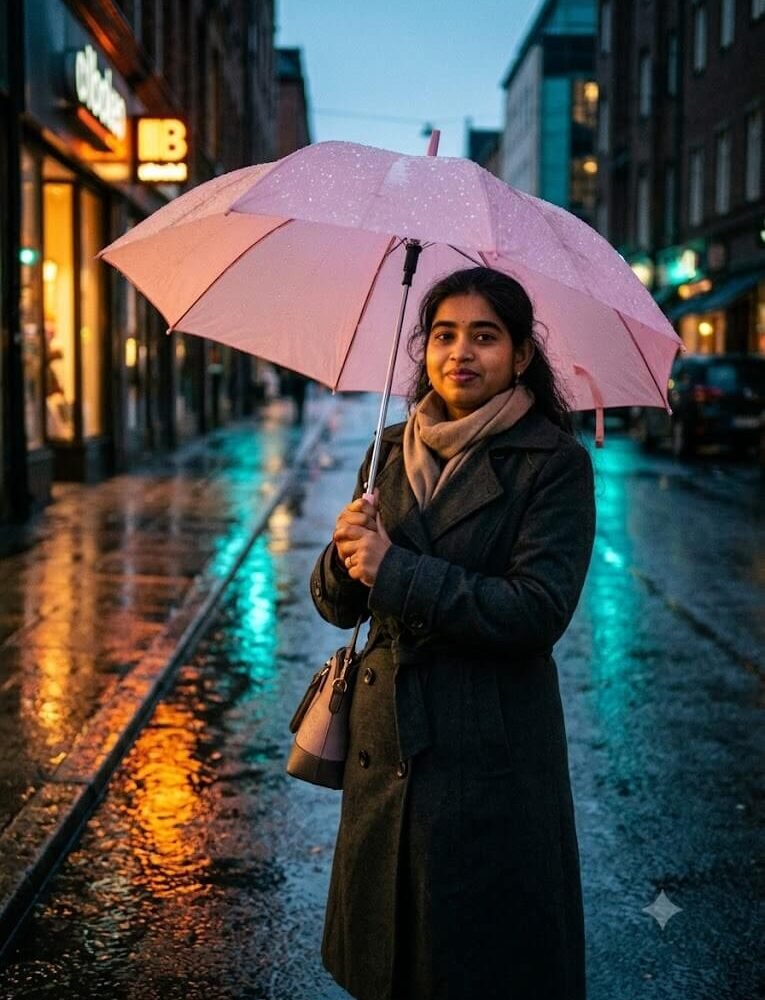 Rainy Neon Street Pastel Umbrella Glow