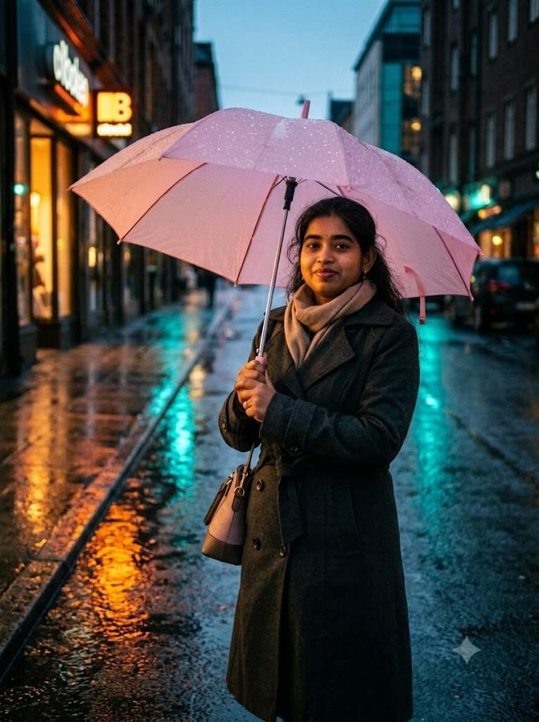 Rainy Neon Street Pastel Umbrella Glow