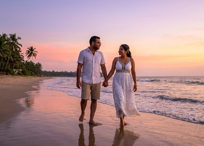 Twilight Beach Coastal Couple Silhouette