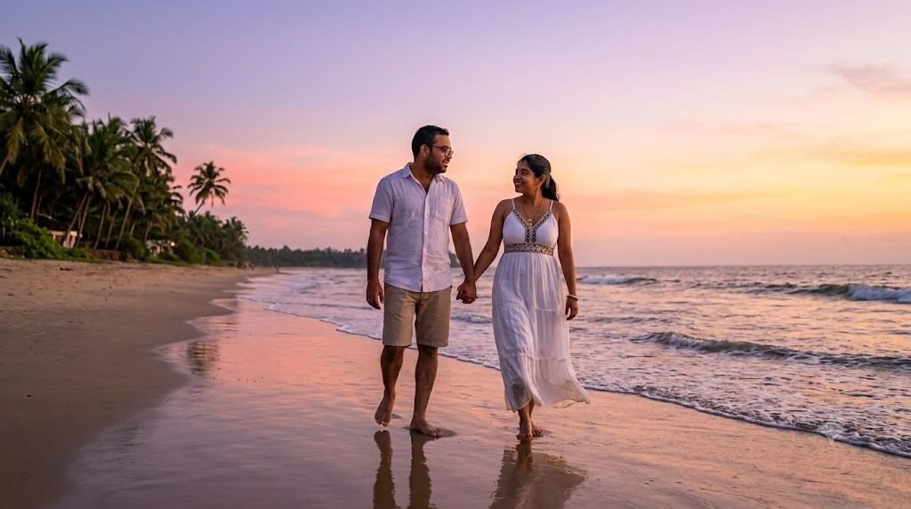 Twilight Beach Coastal Couple Silhouette