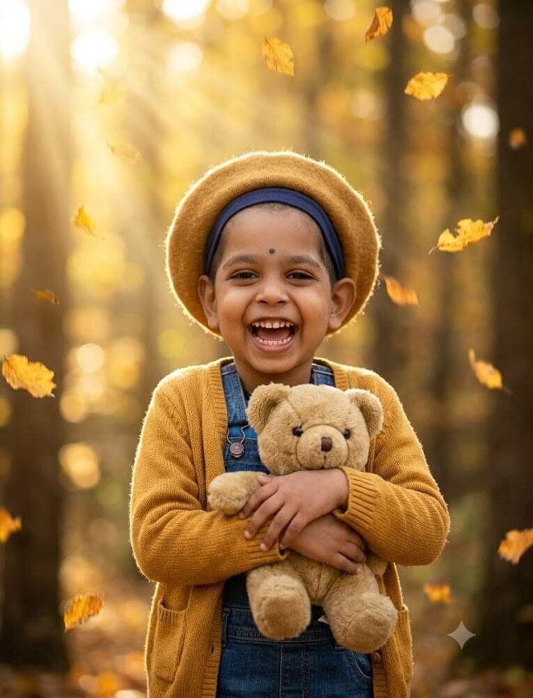 Cute Little Explorer Toddler Girl in Autumn Forest